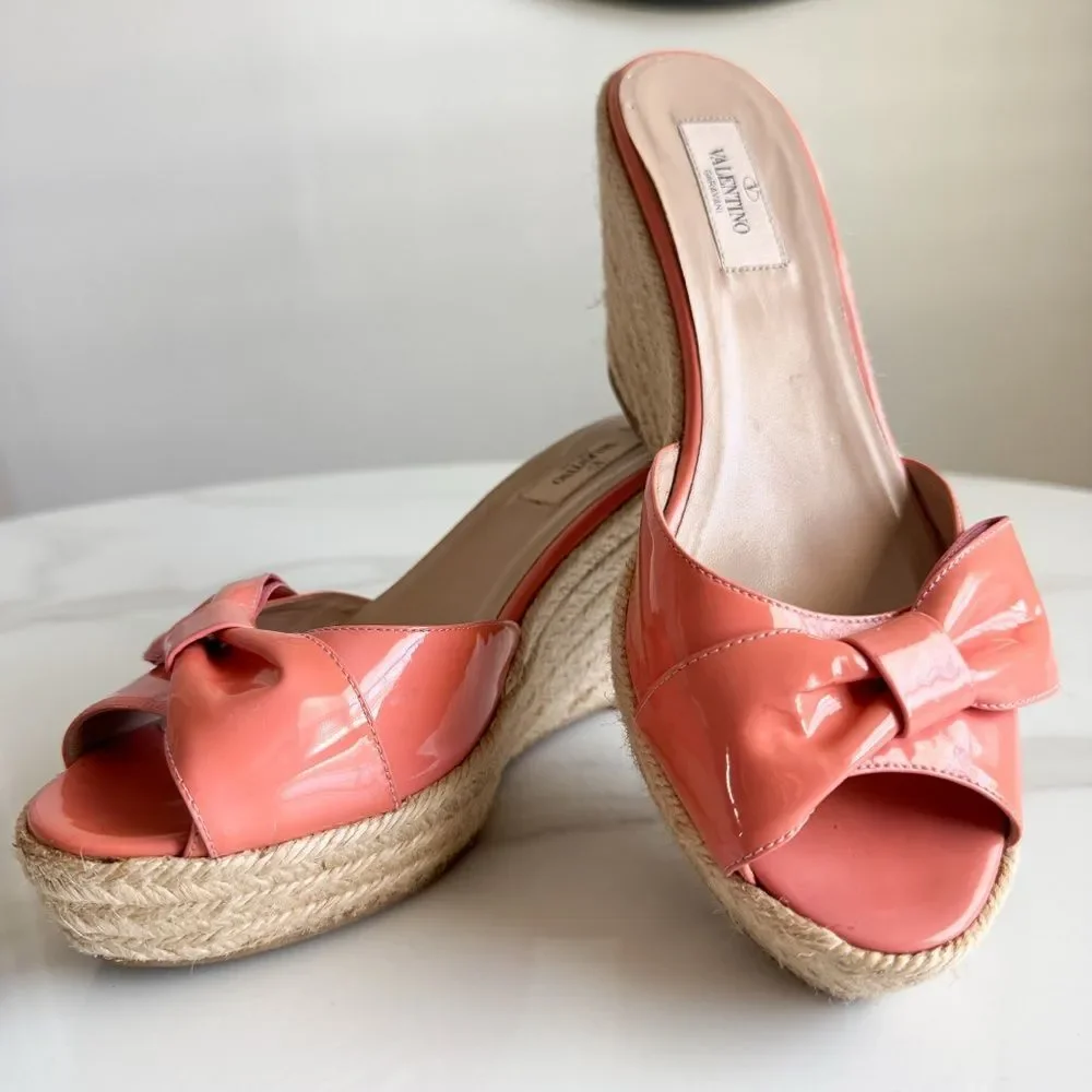 Valentino Garavani Patent Bow Espadrille Wedge Sandals Size 40 – Authenticated